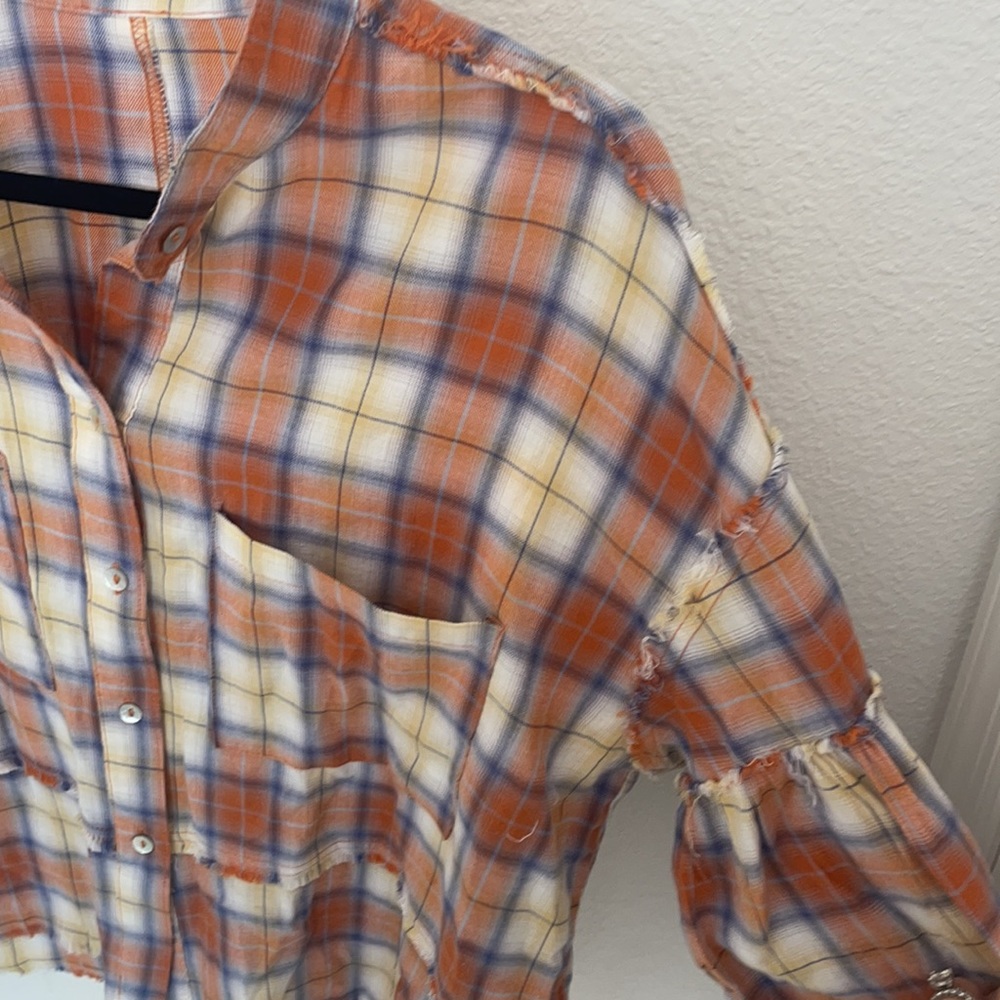 TALULAH Orange Blue Cream Plaid Button-Down Shirt - Picture 5 of 6
